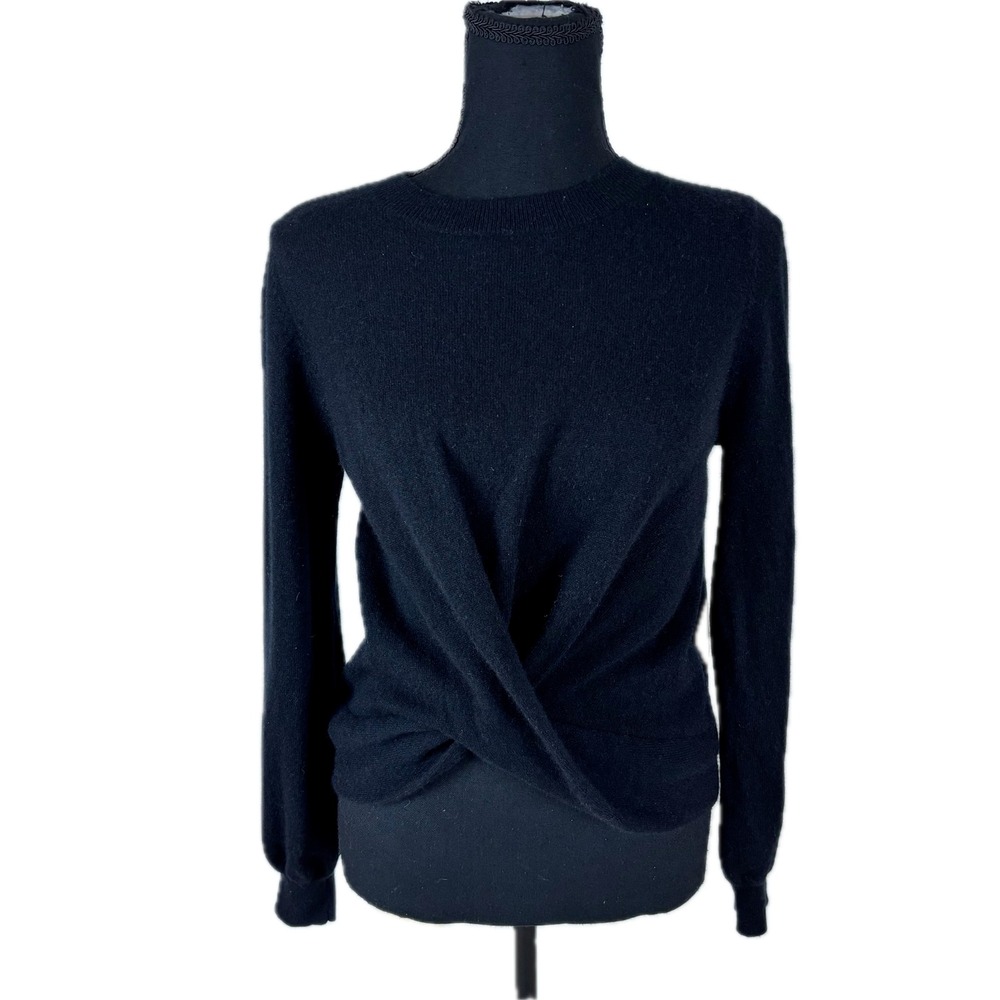 Repeat Cashmere Black 100% Organic Cashmere Twist Front Sweater Womens 40 M